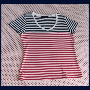 Tommy Hilfiger Red White Dark Blue Striped Size M